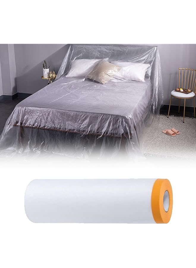 PROMASS Pre-Taped Masking Film 1 Pack, 10 x 65 feet Rolls, Tape and Drape, Painters Plastic Drop Cloth for Automotive Painting Covering, House Decoration Furniture Floor Dustproof Cover - Image 1