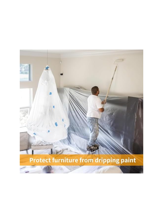 PROMASS Pre-Taped Masking Film 1 Pack, 10 x 65 feet Rolls, Tape and Drape, Painters Plastic Drop Cloth for Automotive Painting Covering, House Decoration Furniture Floor Dustproof Cover - Image 4