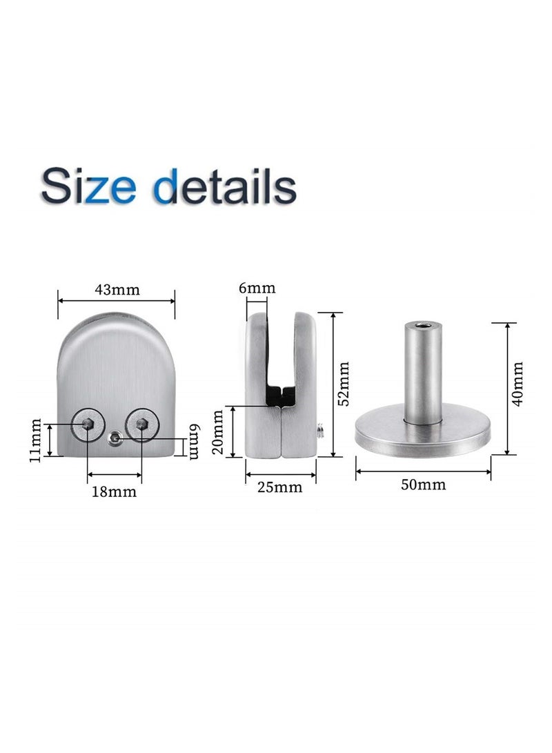 Stainless Steel Glass Clamps, 2 Set Adjustable Glass Shelf Bracket, 10mm Stainless Steel Silver Brushed U Shape Balustrade Bracket Glass Clip for Glass Screens, Bathroom Glass Doors, Railings - Image 2