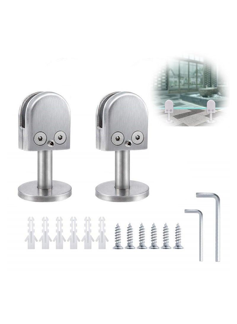 Stainless Steel Glass Clamps, 2 Set Adjustable Glass Shelf Bracket, 10mm Stainless Steel Silver Brushed U Shape Balustrade Bracket Glass Clip for Glass Screens, Bathroom Glass Doors, Railings - Image 1