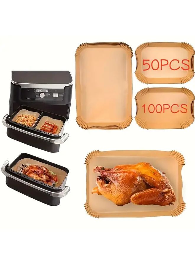 50 Pcs Rectangle Air Fryer Baking Paper Waterproof Oil Resistant Non Stick Heat Resistant Multipurpose Sheets - Image 1