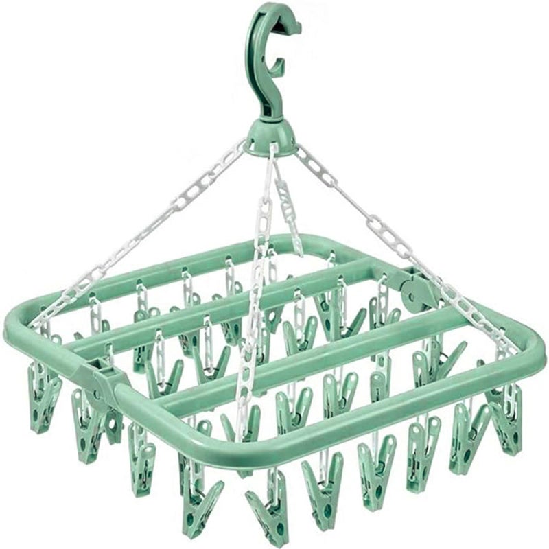 alladaga Clothes Drying Hanger with 32 Clips and Drip Foldable Hanging Rack Light Green