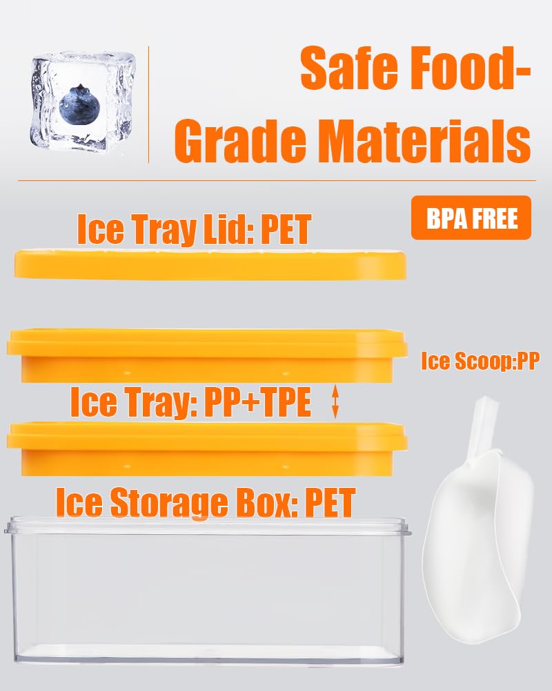Brigii Ice Cube Tray with Lid&Bin, Ice Cube Mold with 56 Cubes, Stackable Ice Trays for Freezer with Easy-Release Silicone Bottom, for Drinks, Coffee, cocktail - Image 5