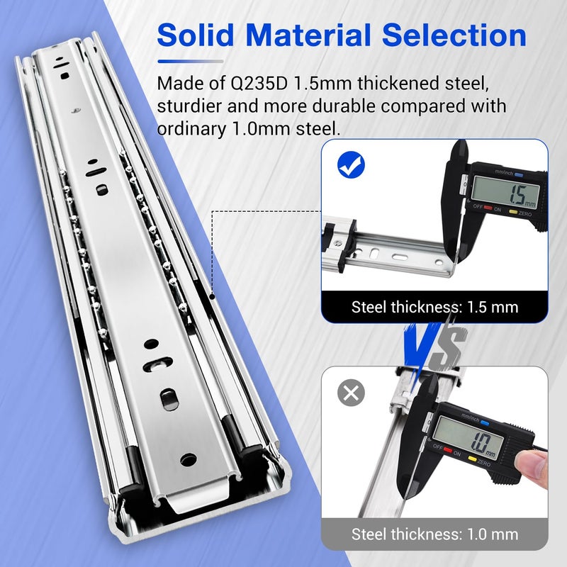 VAGUDE Heavy Duty Drawer Slides Full Extension Side Mount 14 16 18 20 22 24 26 28 30 32 34 36 40 Inch 150 Lbs Metal Dresser Cabine Rails Tracks Glides Runner 1 Pair (Without Lock, 12 Inch) - Image 4