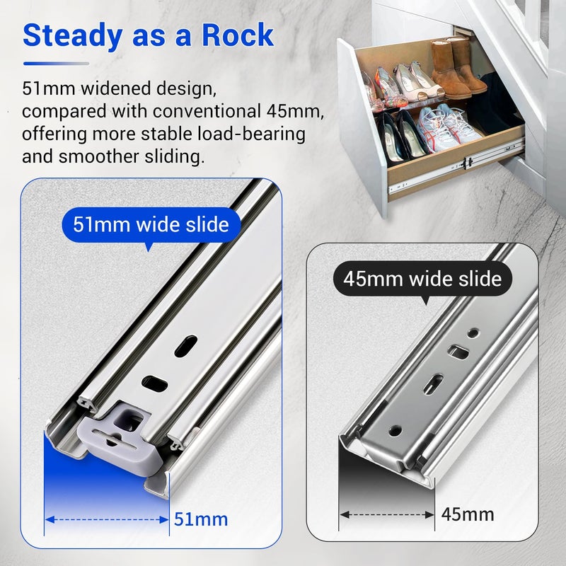 VAGUDE Heavy Duty Drawer Slides Full Extension Side Mount 14 16 18 20 22 24 26 28 30 32 34 36 40 Inch 150 Lbs Metal Dresser Cabine Rails Tracks Glides Runner 1 Pair (Without Lock, 12 Inch) - Image 5