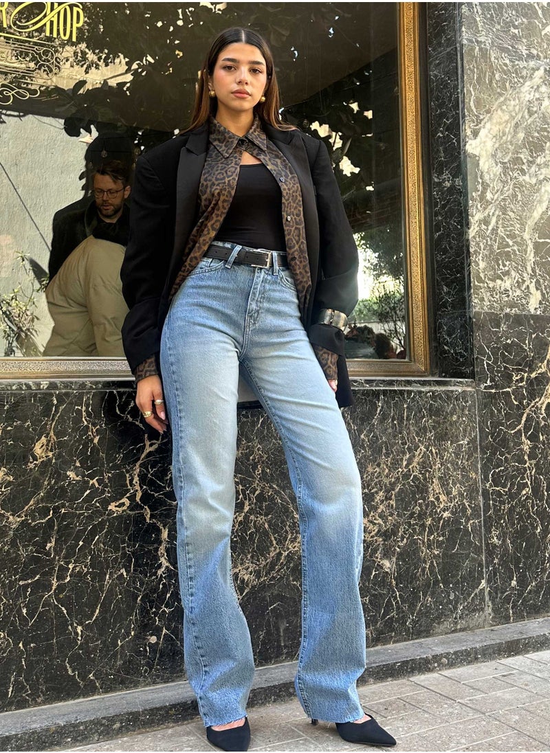 CIZARO Straight Leg - High-Waist Medium Blue Washed Jeans  - Image 1