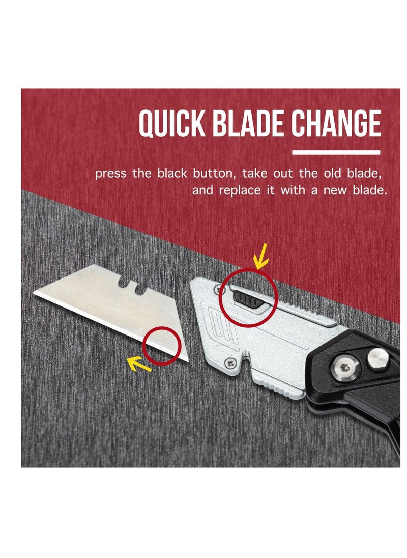 2-Pack Utility Knife Box Cutter Set - Retractable & Folding Razor Knife with 20 Extra SK5 Sharp Blades, Red