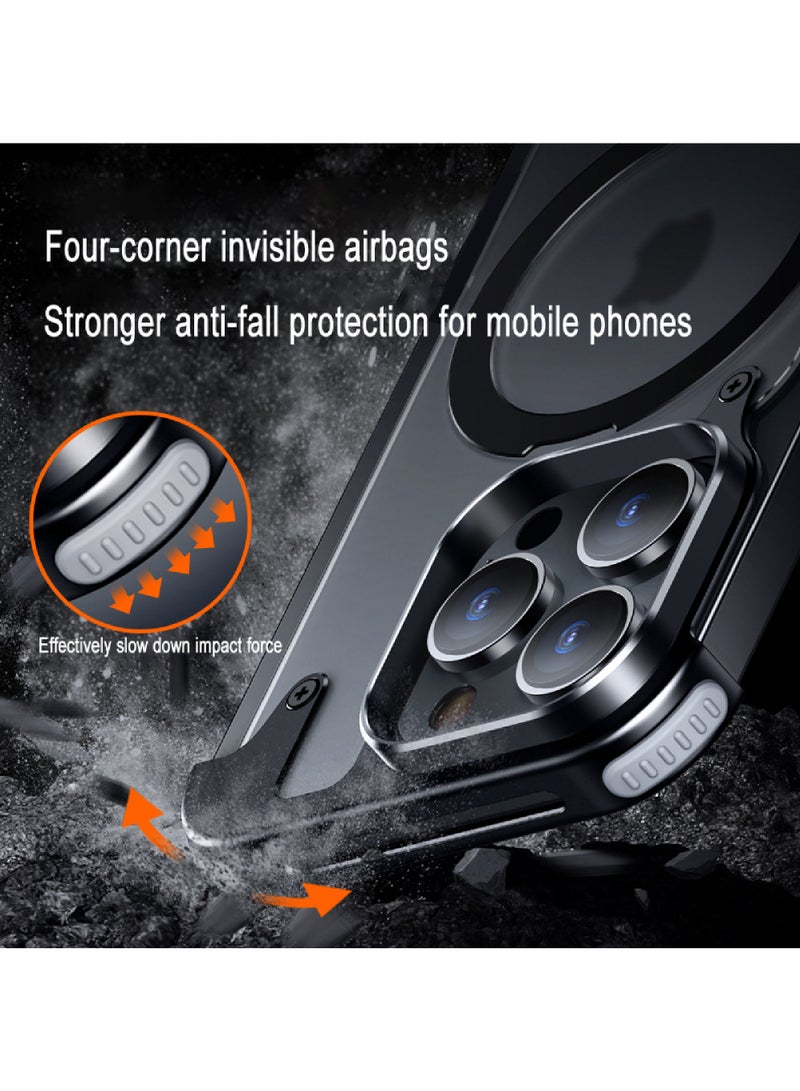 Rock Pow Magnetic mobile phone case suitable for Apple 15Promax metal anti-fall airbag protective case - Image 4