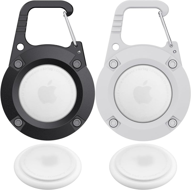 for AirTag Holder 2 Pack(1st & 2nd Generation),Ultra-Durable Apple AirTag Keychain Case with Carabiner,Waterproof AirTag Holder for Luggage,Keys,Backpack,Car,Bags,Kids(Black&White) - Image 2