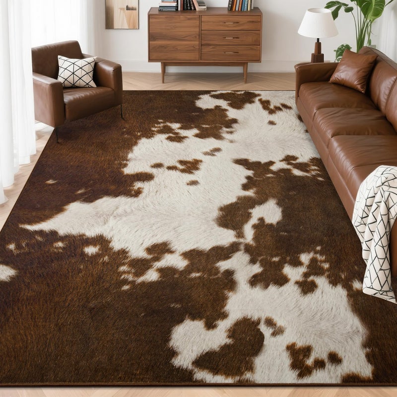 Foxmas Area Rugs for Living Room, 5x7 Feet Cow Print Washable Rug, Non-Slip Low Pile Indoor Floor Cowhide Animal Rug, Carpet for Bedroom Dining Room Laundry Room Western Kitchen Home Office - Image 1