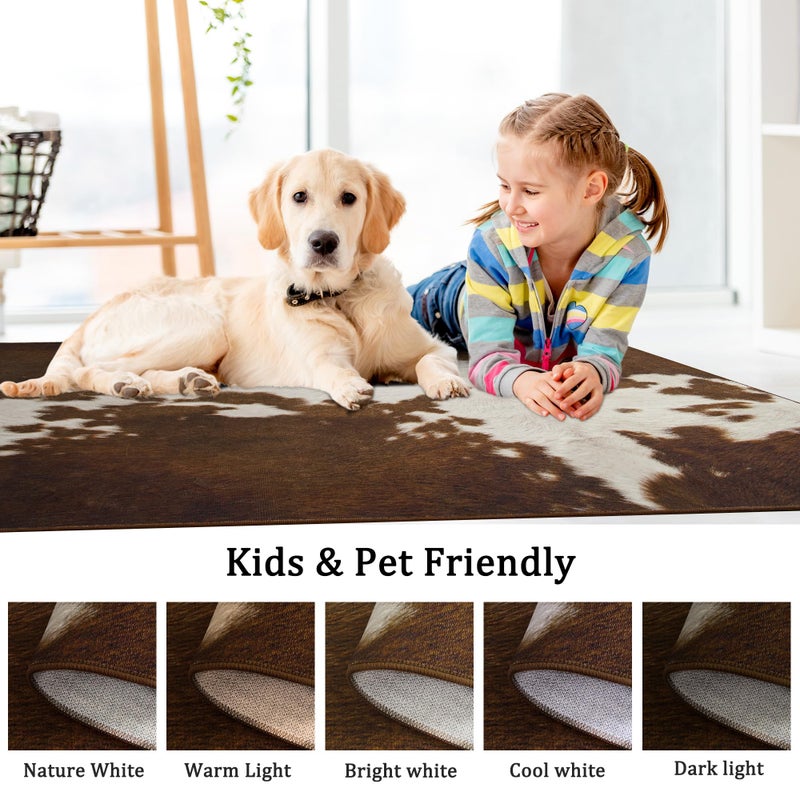 Foxmas Area Rugs for Living Room, 5x7 Feet Cow Print Washable Rug, Non-Slip Low Pile Indoor Floor Cowhide Animal Rug, Carpet for Bedroom Dining Room Laundry Room Western Kitchen Home Office - Image 2