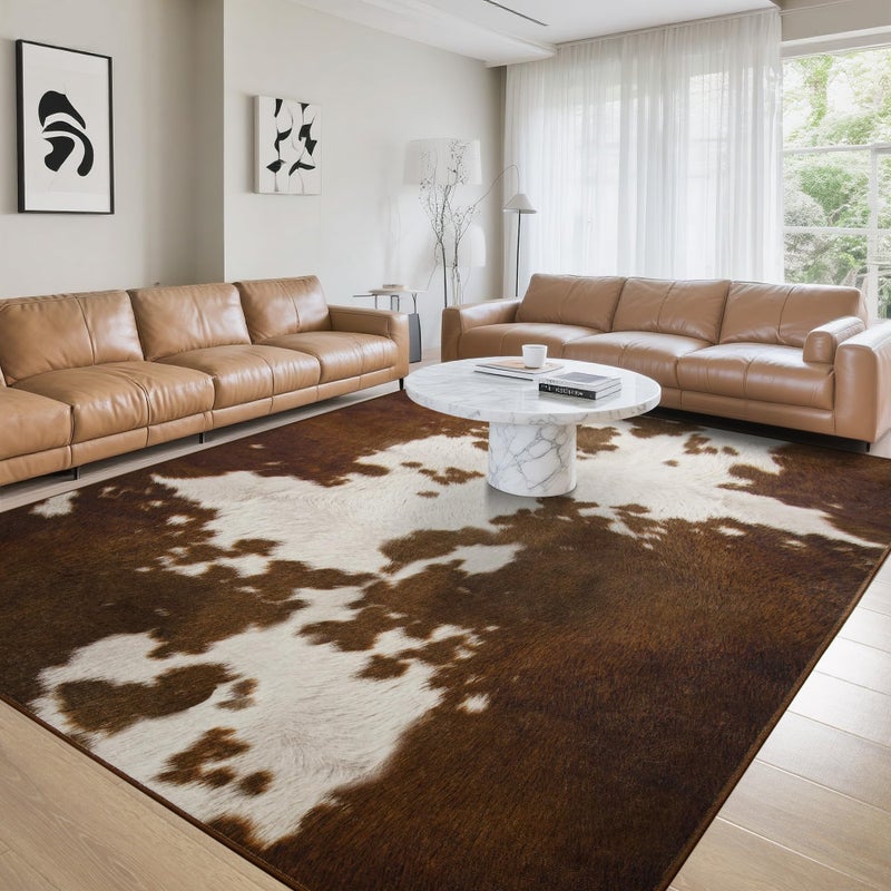 Foxmas Area Rugs for Living Room, 5x7 Feet Cow Print Washable Rug, Non-Slip Low Pile Indoor Floor Cowhide Animal Rug, Carpet for Bedroom Dining Room Laundry Room Western Kitchen Home Office - Image 3