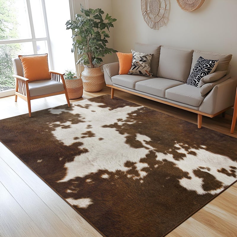 Foxmas Area Rugs for Living Room, 5x7 Feet Cow Print Washable Rug, Non-Slip Low Pile Indoor Floor Cowhide Animal Rug, Carpet for Bedroom Dining Room Laundry Room Western Kitchen Home Office - Image 4