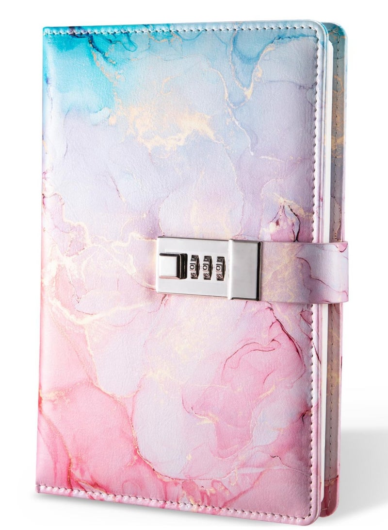 Dominy Marble Diary with Lock, A5 Leather Locked Journal, Waterproof Diary with Lock, A5 Journal with Lock, Cute Diary Stuff for Teen Girls, Lock Notebooks for Travel Diary Office Notepad - Image 1