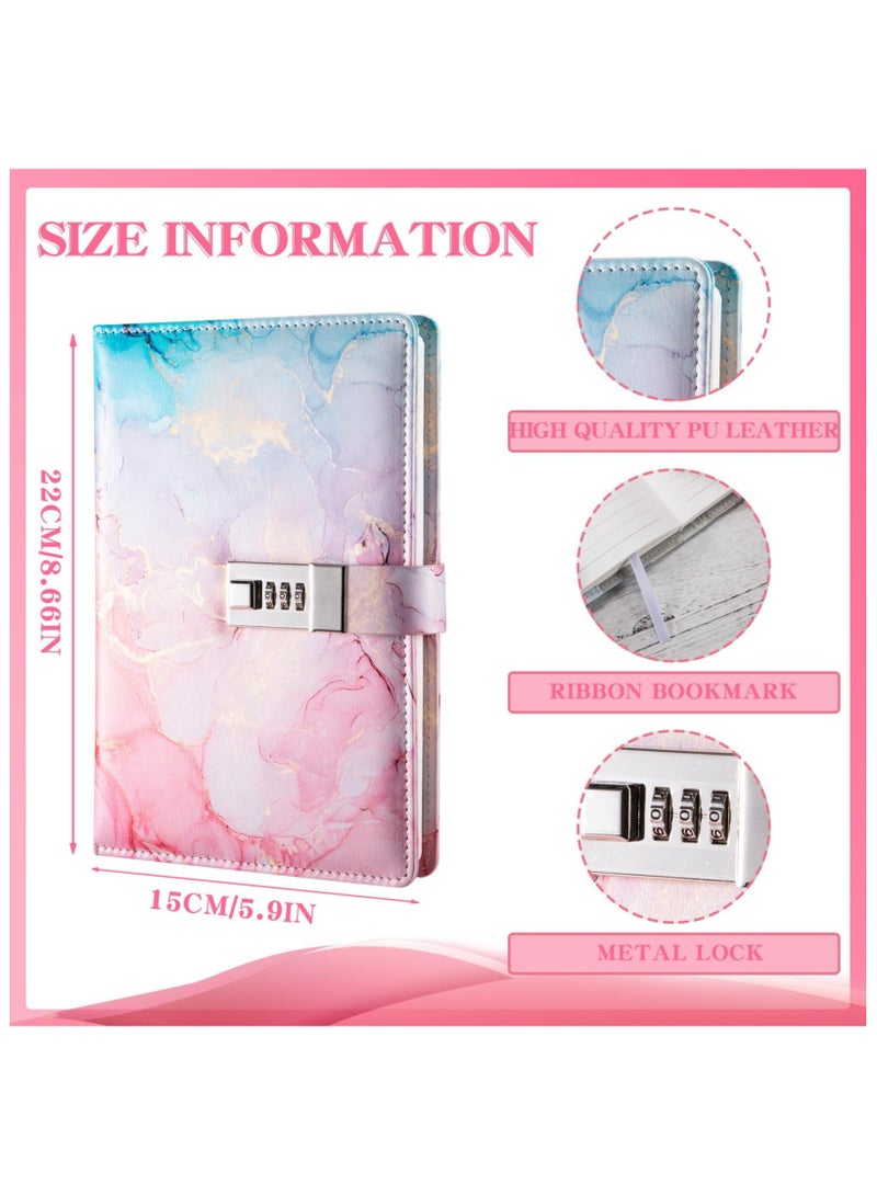 Dominy Marble Diary with Lock, A5 Leather Locked Journal, Waterproof Diary with Lock, A5 Journal with Lock, Cute Diary Stuff for Teen Girls, Lock Notebooks for Travel Diary Office Notepad - Image 2