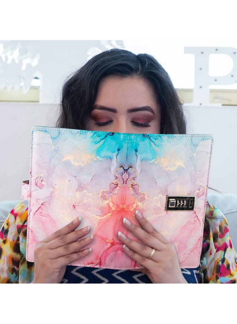 Dominy Marble Diary with Lock, A5 Leather Locked Journal, Waterproof Diary with Lock, A5 Journal with Lock, Cute Diary Stuff for Teen Girls, Lock Notebooks for Travel Diary Office Notepad - Image 3