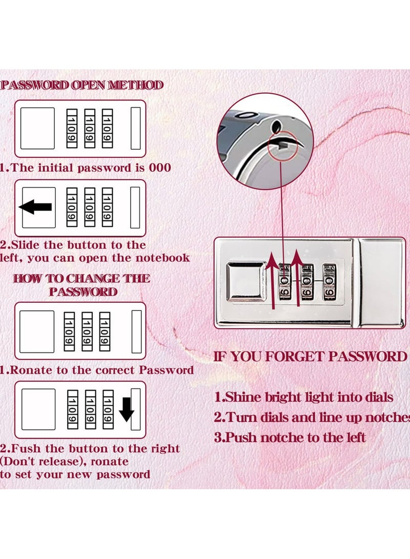 Dominy Marble Diary with Lock, A5 Leather Locked Journal, Waterproof Diary with Lock, A5 Journal with Lock, Cute Diary Stuff for Teen Girls, Lock Notebooks for Travel Diary Office Notepad - Image 5