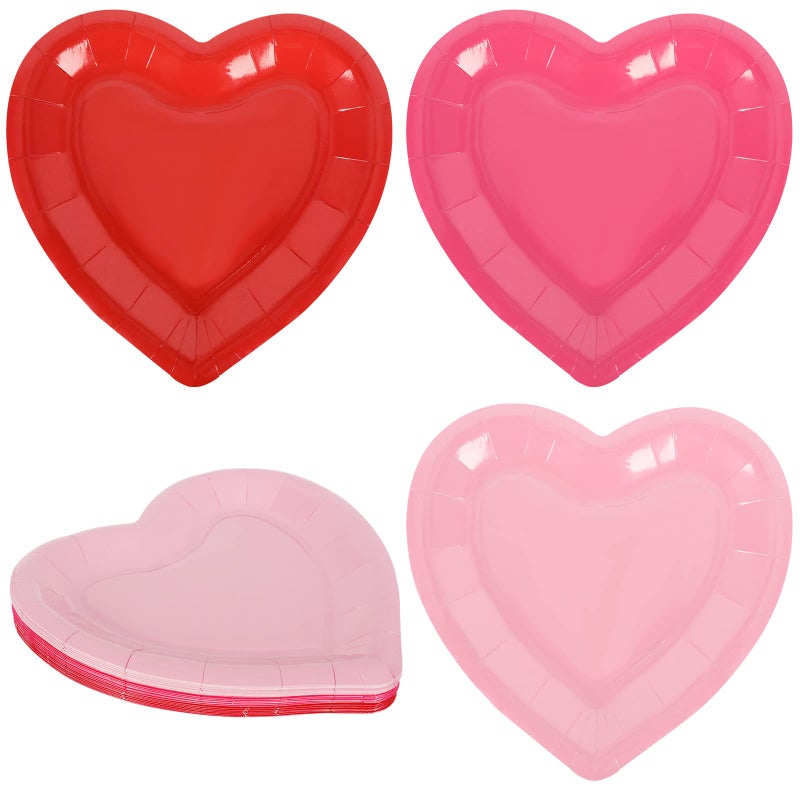 Whaline Valentine Paper Plates 75 Inch Heart Shaped Disposable Plates Red Pink Heart Decorative Tableware for Valentine Anniversary Birthday Wedding Party Supplies 24Pcs