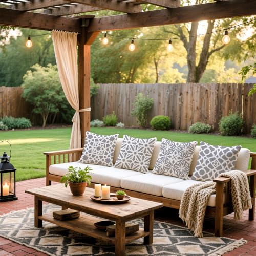 Cirzone Outdoor Pillow Covers 18x18 Set of 4 Morden Grey and White Geometric Patterns Waterproof Throw Outdoor Pillows Boho Decorations for Funiture Patio Garden Home - Image 4