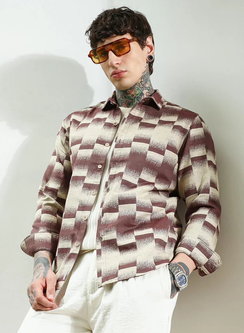 Campus Sutra Men's Geometric Pattern Cotton Blend Full Sleeve Shirt