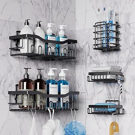 CHALISA Shower Caddy 5 in 1 Combo, Bathroom Shower Organizer, Shower Shelver for Inside Shower, No Drilling Shelves for Bathroom with Soap & Toothbrush Holder, Large Wall-Mounted Kitchen & Home Decor - Image 1