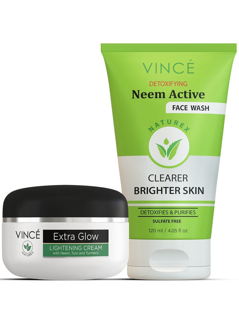 فينس كريم النيم وغسول الوجه بالنيم - يزيل حب الشباب والبثور والبقع، ويفتح البشرة الباهتة، ويترك البشرة ناعمة ومغذية ومشرقة بشكل طبيعي - خالٍ من البارابين