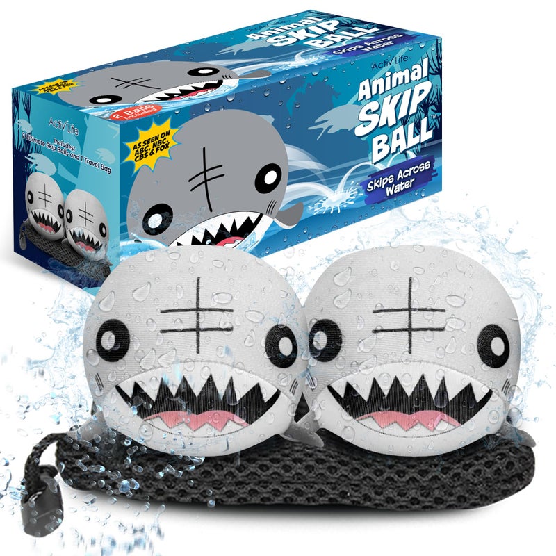 Activ Life 2 Pack Skip Balls, Toddler Outdoor Toys for Kids, Summer Beach Games for Girls and Boys, Baby Bath Toy, Pool Accessories Essentials Play Stuff Gear (Shark) - Image 1