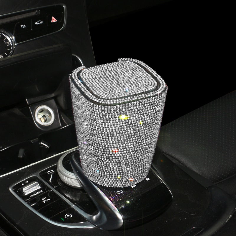 Diamond-Inlaid Car Ashtray with LED Light, Creative Hanging Design for Vehicle - Image 3