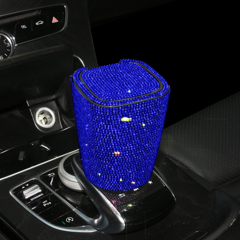 Diamond-Inlaid Car Ashtray with LED Light, Creative Hanging Design for Vehicle - Image 1