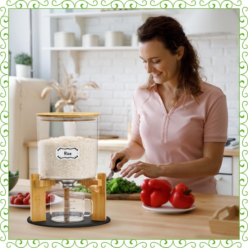 Belle Parc Glass Rice Dispenser 10 lbs, with Airtight Lid & Labels & Slider mat. Make your glass rice container Glass AND Bamboo rice container! Best 5L capacity grain dispenser and rice holder - Image 5