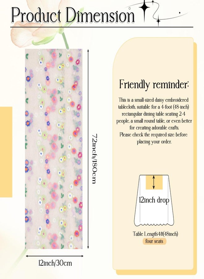 MILVOWOC Embroidery Daisy Gauze Table Runner, 72 Inch Floral Table Runner, Champagne Daisy Party Decorations for Wedding Baby Shower Spring Decorations, Home Dining Decor (1 Pcak - Image 4