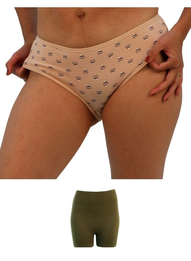 JOANNA JOANNA N074 Women's Heart Design Mid Rise Panty & Solid Design Shapewear Set, Multicolor  - Image 1