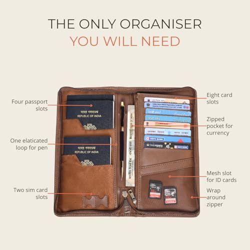 HAMELIN Unisex Vegan Leather Passport Holder | RFID Blocking Technology|Passport Holder For Family 4|Travel Organiser,Pasport Pouch Case for Men,Women with 4 Pasport Cover Slots & 8 Card Slots|Caramel - Image 2