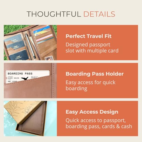 HAMELIN Unisex Vegan Leather Passport Holder | RFID Blocking Technology|Passport Holder For Family 4|Travel Organiser,Pasport Pouch Case for Men,Women with 4 Pasport Cover Slots & 8 Card Slots|Caramel - Image 3