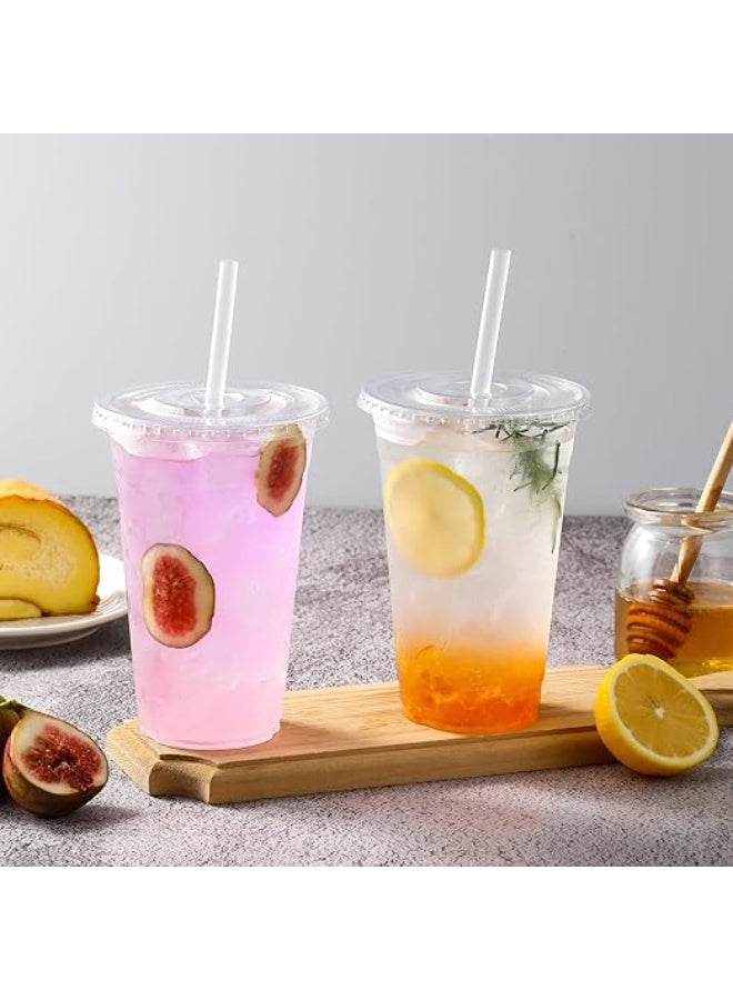 DubaiCrystal 100 Sets Clear Plastic Cups With Lids and Straws, Disposable Cups With Lids for Iced Coffee, Smoothie, Milkshake and Cold Drinks. - Image 2