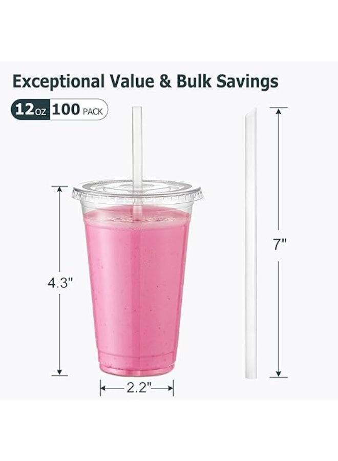 DubaiCrystal 100 Sets Clear Plastic Cups With Lids and Straws, Disposable Cups With Lids for Iced Coffee, Smoothie, Milkshake and Cold Drinks. - Image 3