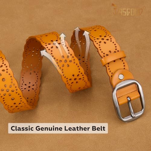 JASGOOD Women's Hollow Flower Cowhide Leather Belt With Alloy Buckle(Suit for waist size 25-34Inch,13-Orange-1.5 Wide) - Image 5