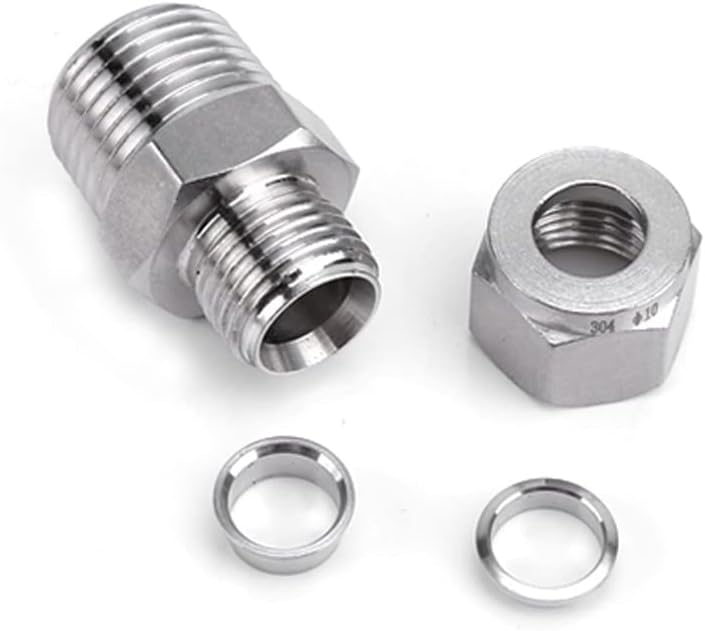 Pysrych 304 Stainless Steel Compression Fitting 8mm Tube OD x 1/4" NPT Male Coupler Straight Adapter Connect with Double Ferrules Pack of 2 - Image 1