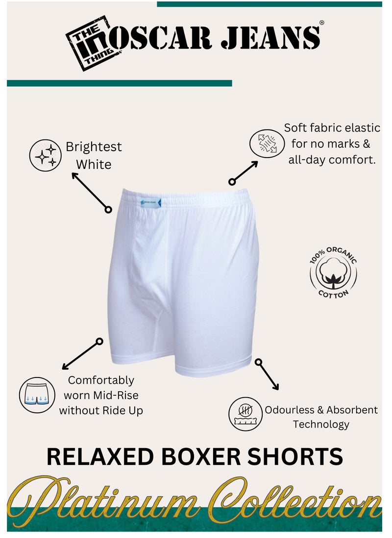 OSCAR JEANS - Platinum Collection 100% Cotton Mens Underwear Boxer Comfort Fit Organic Ultrasoft Antibacterial Brightest White 3 Pack - Image 1