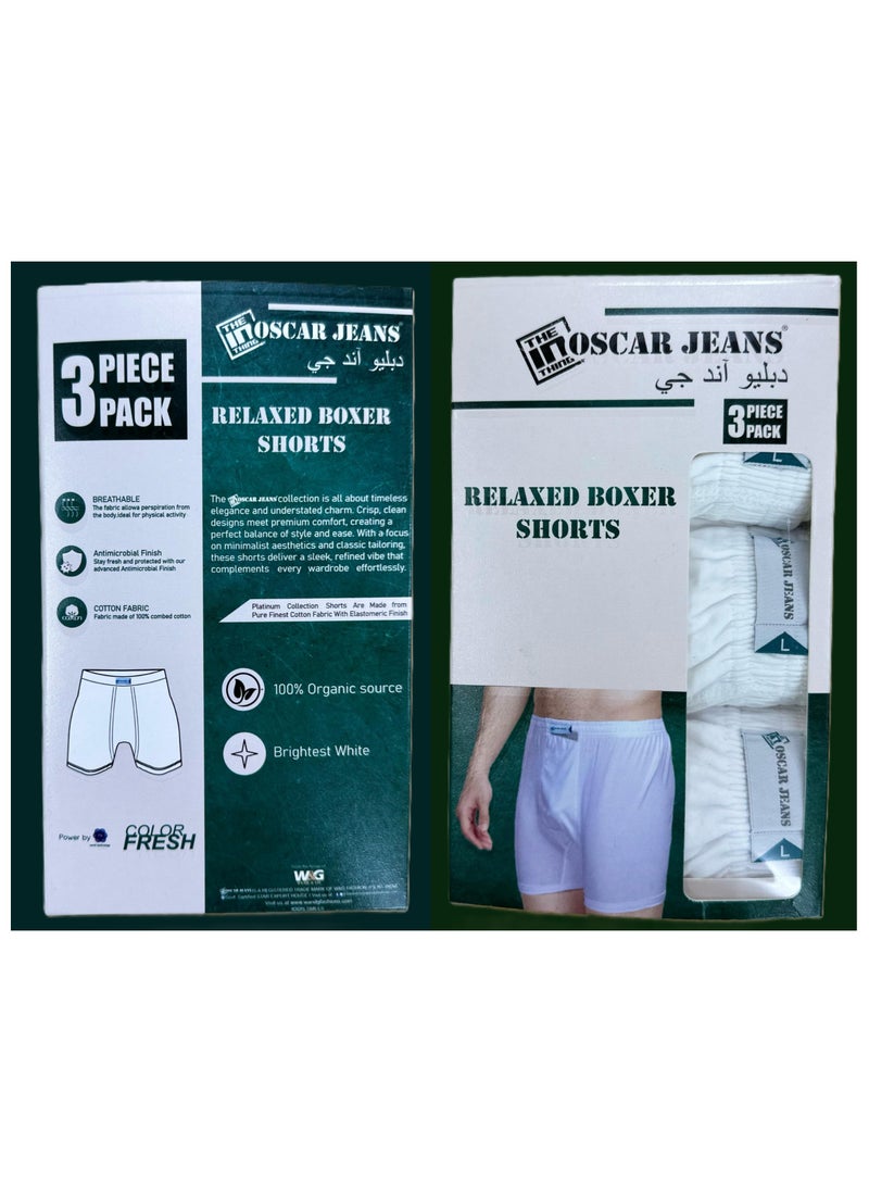 OSCAR JEANS - Platinum Collection 100% Cotton Mens Underwear Boxer Comfort Fit Organic Ultrasoft Antibacterial Brightest White 3 Pack - Image 1