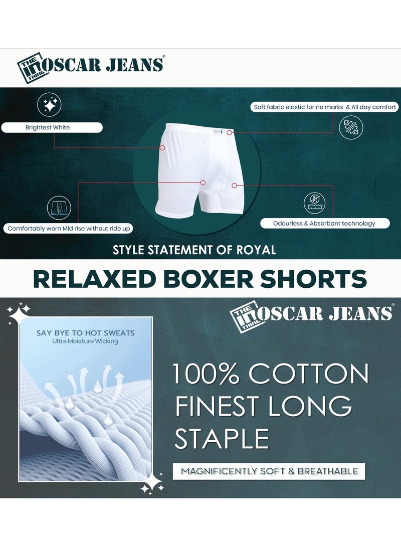 أوسكار جينز مجموعة بلاتينيوم، ملابس داخلية رجالية بوكسر قطنية 100%، مريحة، فائقة النعومة، مضادة للبكتيريا، لون أبيض ناصع، عبوة من 3 قطع - Image 2