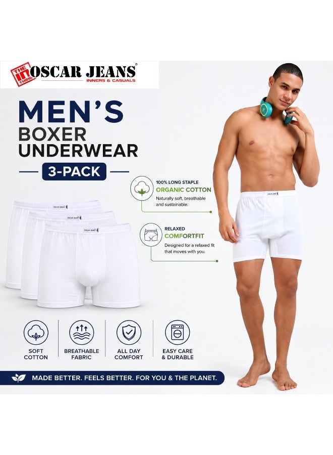 OSCAR JEANS 3-Pack Organic 100% Cotton Mens Underwear Boxer Comfort Fit Ultrasoft Antibacterial Long Staple Supreme Cotton - Image 1