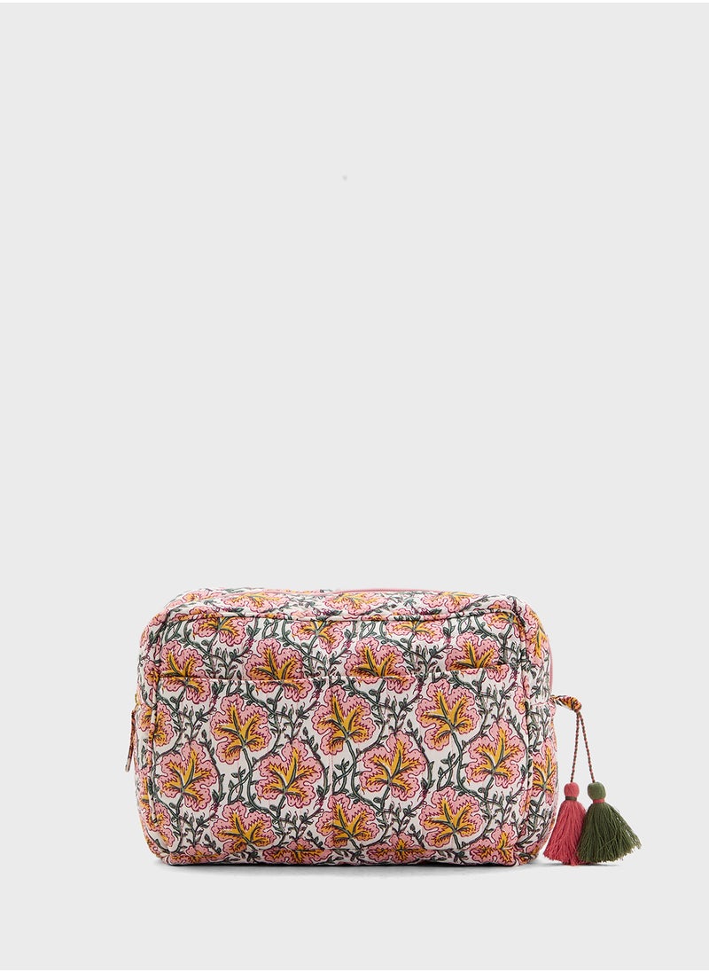 MANGO Flower-Printed Cotton Toiletry Bag  - Image 1