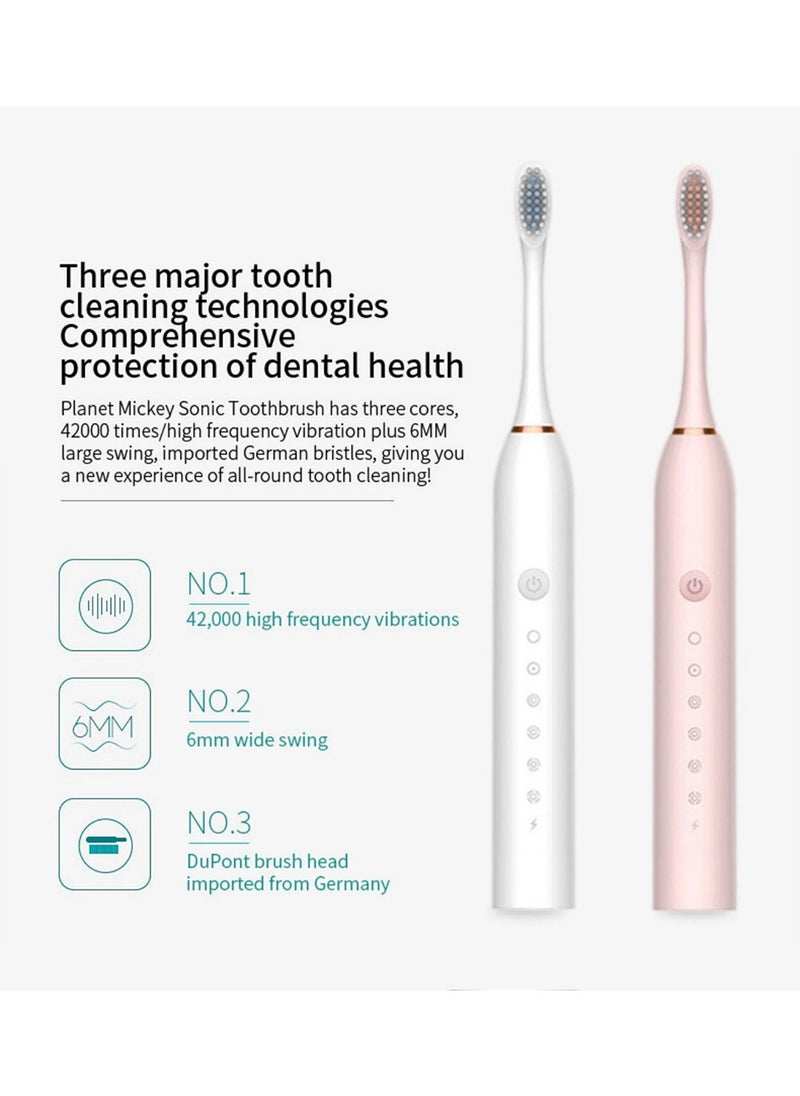 Arabest Super Whitening Sonic Electric Toothbrush 4 Brush Heads and Usb Rechargeable Ultrasonic Toothbrush 420000 Vpm Electric Motor and Travel Case 6 Smart Modes  - Image 4
