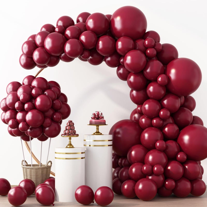RUBFAC Burgundy Balloons 129pcs Different Sizes Pack of 18 12 10 5 Inch Latex Maroon Dark Ruby Red Balloon Garland Arch Kit for Wedding Anniversary Birthday Party Decorations - Image 3