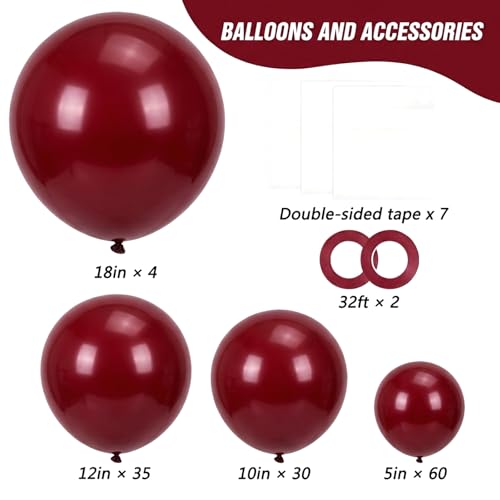 RUBFAC Burgundy Balloons 129pcs Different Sizes Pack of 18 12 10 5 Inch Latex Maroon Dark Ruby Red Balloon Garland Arch Kit for Wedding Anniversary Birthday Party Decorations - Image 5