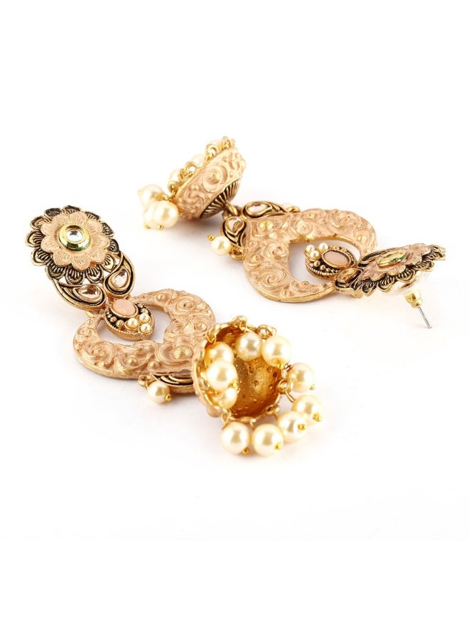ISHIN Gold-Toned Floral Jhumkas Earrings  - Image 3