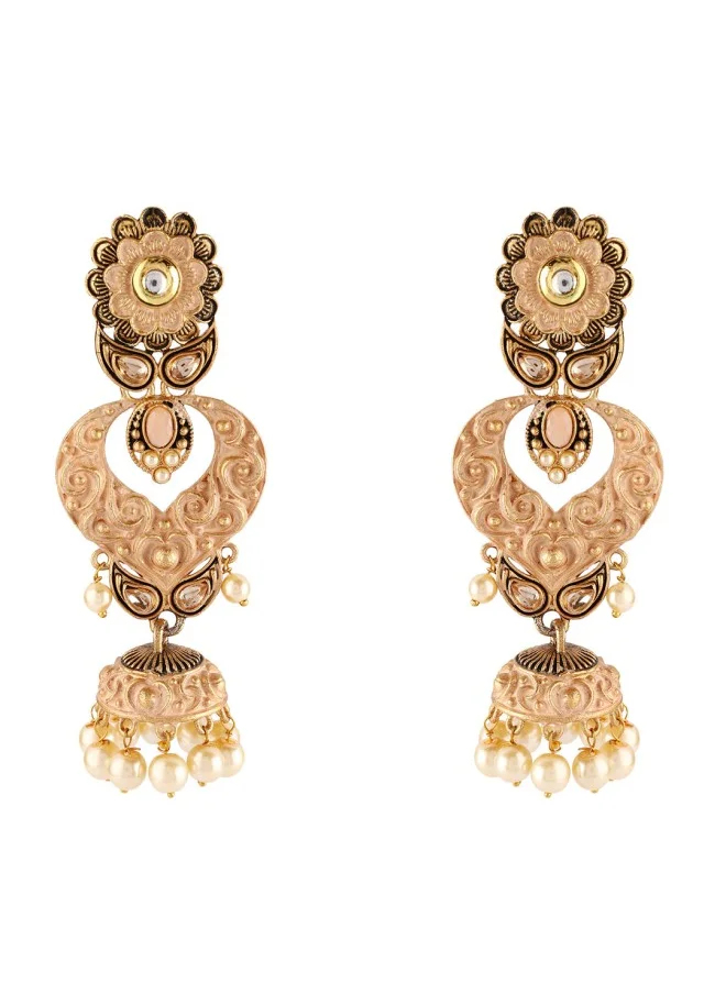 ISHIN Gold-Toned Floral Jhumkas Earrings