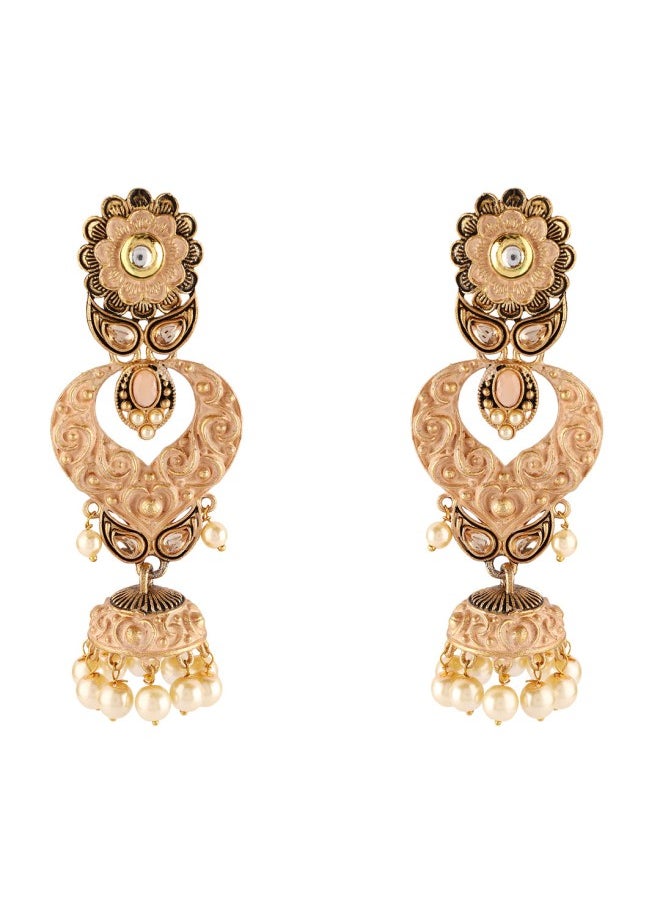ISHIN Gold-Toned Floral Jhumkas Earrings  - Image 2