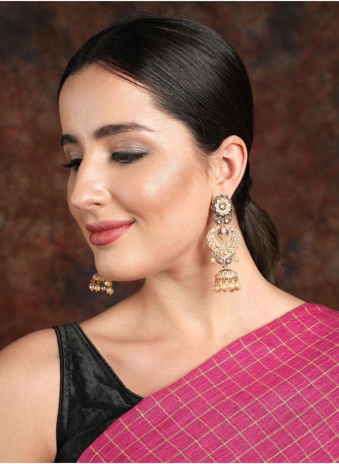 ISHIN Gold-Toned Floral Jhumkas Earrings  - Image 1